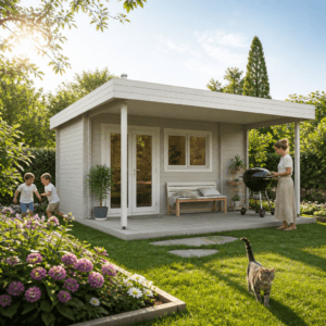 26% Rabatt ✓ 6 × 4 m | Gartenhütte Kurt 44 C mit Vordach | Flachdach | modern | Massivholz Unkategorisiert online kaufen