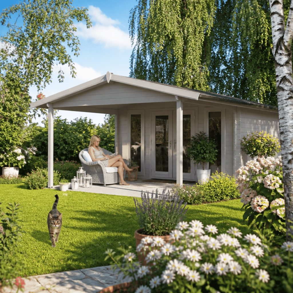 26% Rabatt ✓ 4 × 4 m | Gartenhütte Luise 40 G | Vordach | Satteldach | modern | klassisch