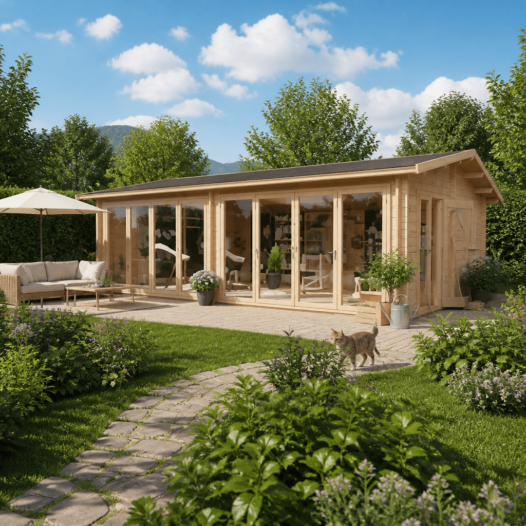 26% Rabatt ✓ 8 × 4 m | Gartenhütte Marina 70 | Satteldach | klassisch | Massivholz