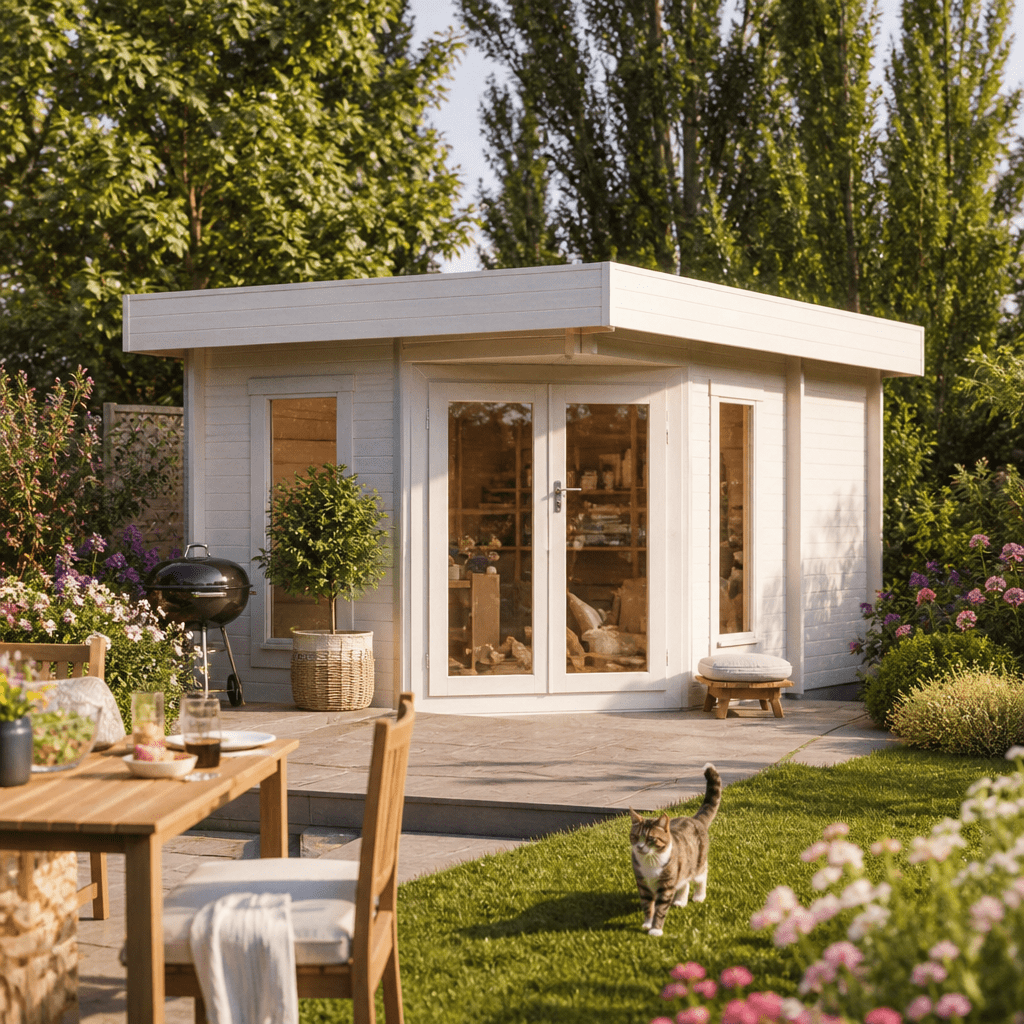 26% Rabatt ✓ 5 × 3 m | Gartenhütte Nora 44 C Modern | Massivholz