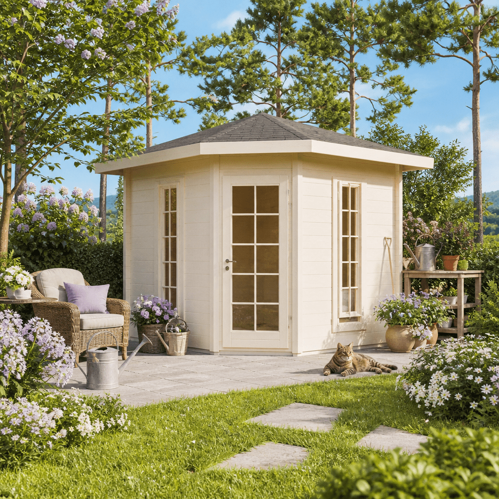 26% Rabatt ✓ 3 × 3 m | Gartenhütte Panta 28 D | Massivholz