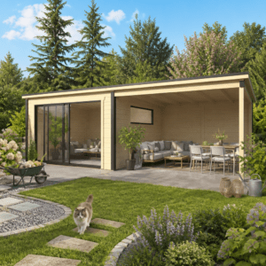 26% Rabatt ✓ 4 × 4 m | Gartenhütte Poel-2-mit-Anbau | Schleppdach | modern | Massivholz Unkategorisiert online kaufen
