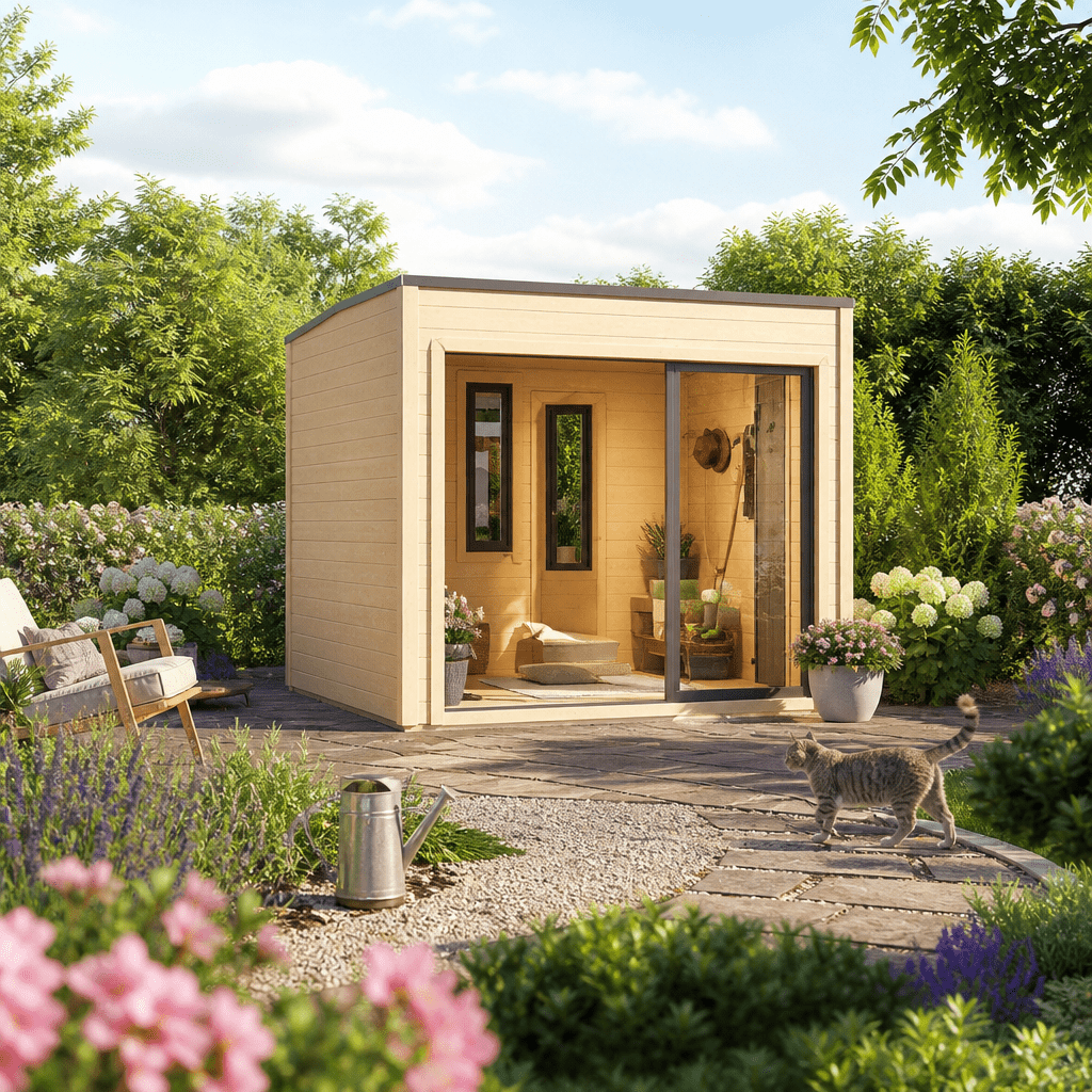 26% Rabatt ✓ 3 × 3 m | Gartenhütte Q-BIC Alu 70 G | Massivholz