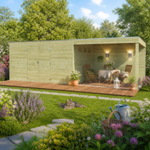 26% Rabatt ✓ 13 × 5 m | Gartenhütte QB-Line 12,60 m² + 300 cm Anbau | Pultdach | Flachdach | modern Unkategorisiert online kaufen