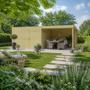 26% Rabatt ✓ 16 × 4 m | Gartenhütte QB-Line 15,30 m² + 300 cm Anbau | Pultdach | Flachdach | modern Unkategorisiert online kaufen