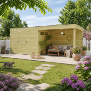26% Rabatt ✓ 7 × 4 m | Gartenhütte QB-Line 6,30 m² + Anbau | Pultdach | Flachdach | modern Unkategorisiert online kaufen