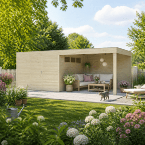 26% Rabatt ✓ 6 × 4 m | Gartenhütte QB-Line 9,00 m² + 300 cm Anbau | Pultdach | Flachdach | modern Unkategorisiert online kaufen