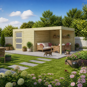 26% Rabatt ✓ 6 × 4 m | Gartenhütte QBS-Line 9,00 m² + 300 cm Anbau | Pultdach | Flachdach | modern Unkategorisiert online kaufen