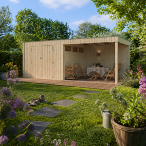 26% Rabatt ✓ 6 × 4 m | Gartenhütte QBV-Line 8,88 m² + 300 cm Anbau | Pultdach | Flachdach | modern Unkategorisiert online kaufen