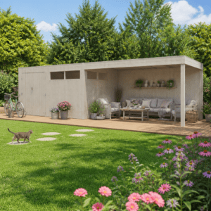 26% Rabatt ✓ 12 × 4 m | Gartenhütte QBV3-Line 11,89 m² + 400 cm Anba | Pultdach | Flachdach | Anbau | modern Unkategorisiert online kaufen