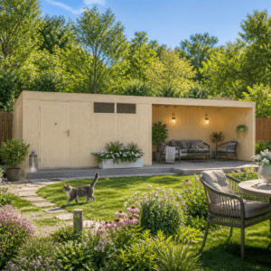26% Rabatt ✓ 6 × 4 m | Gartenhütte QBV3-Line 14,90 m² + 400 cm Anba | Pultdach | Flachdach | Anbau | modern Unkategorisiert online kaufen