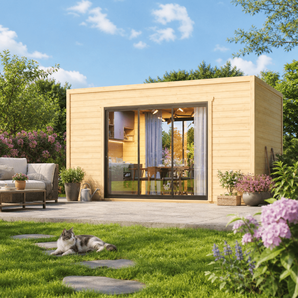 26% Rabatt ✓ 6 × 4 m | Gartenhütte Ramsay 70 B | Schiebetür | Massivholz