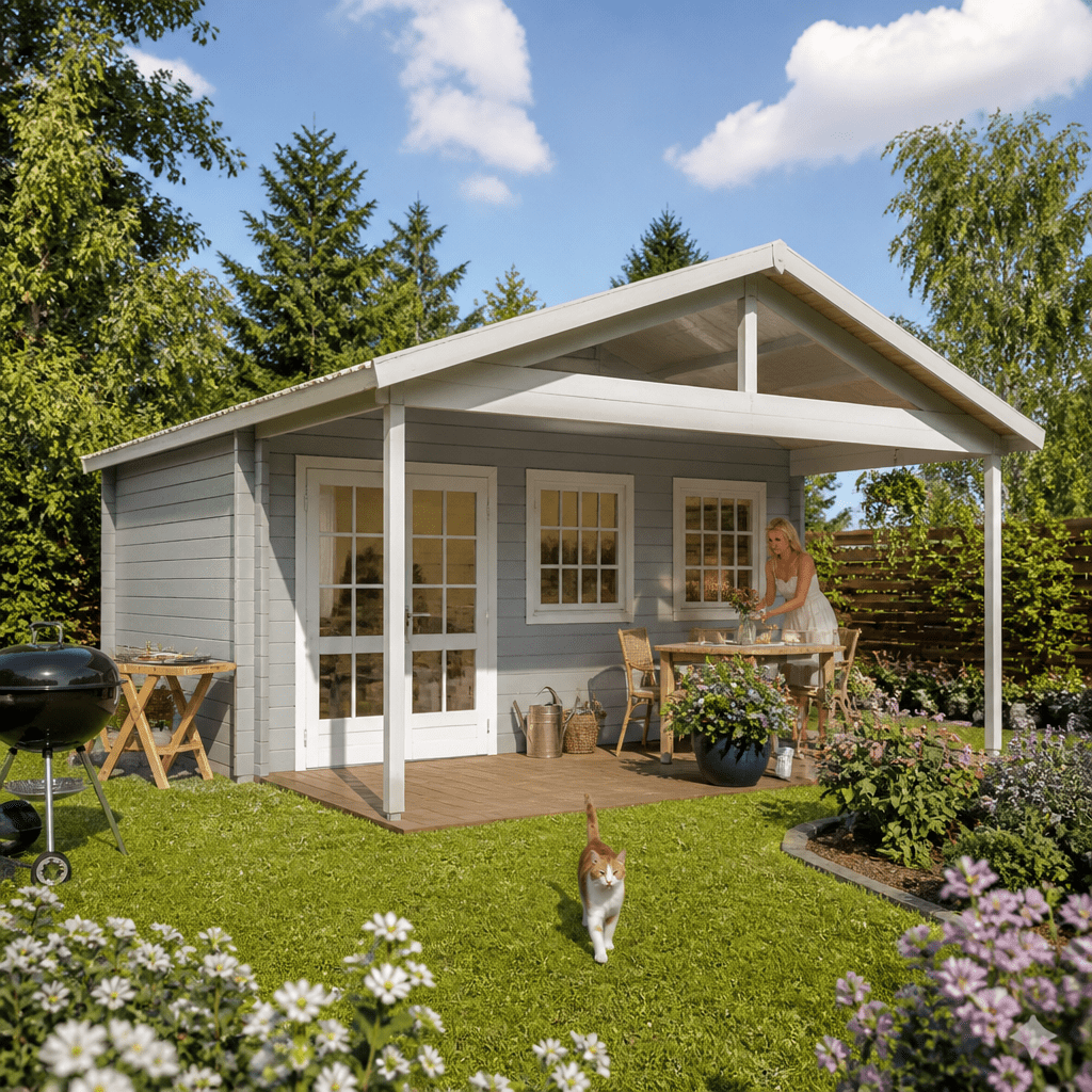 26% Rabatt ✓ 6 × 3 m | Gartenhütte Rolf 44 A mit Vordach | Satteldach | klassisch | Massivholz