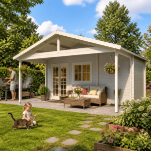 26% Rabatt ✓ 6 × 4 m | Gartenhütte Rolf 44 D mit Vordach | Satteldach | klassisch | Massivholz Unkategorisiert online kaufen