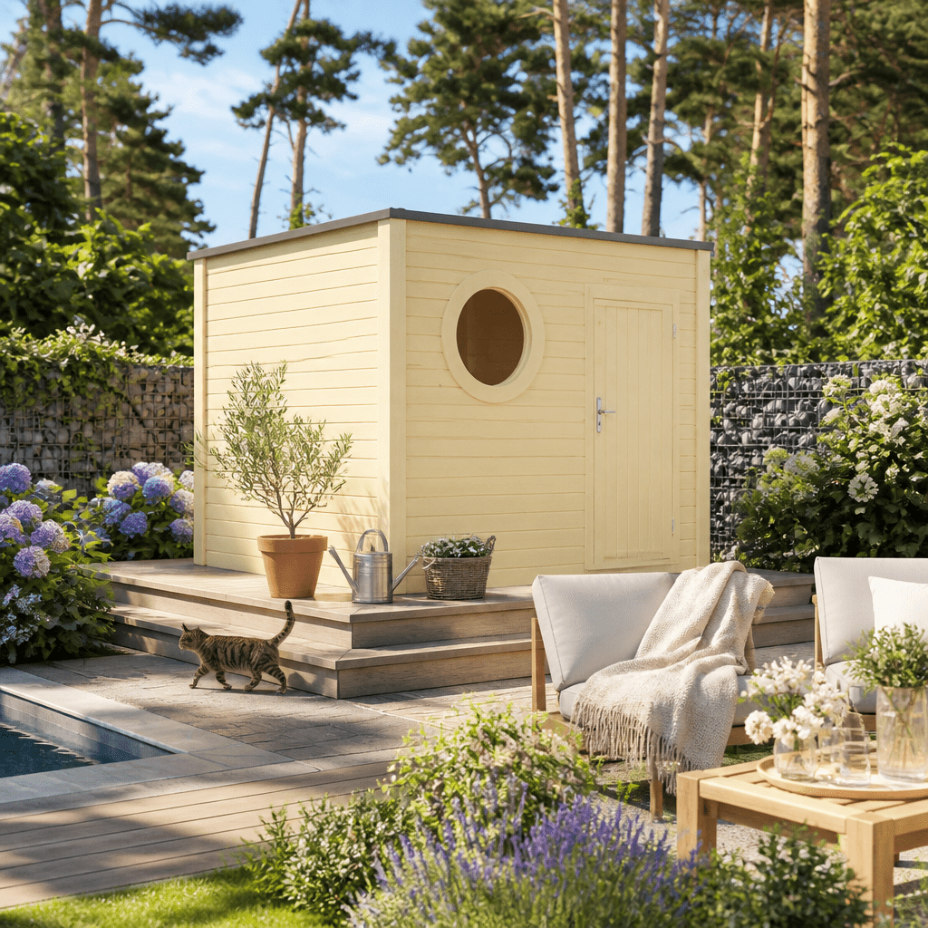 26% Rabatt ✓ 3 × 3 m | Gartenhütte Rondo 40 B | modern | Massivholz