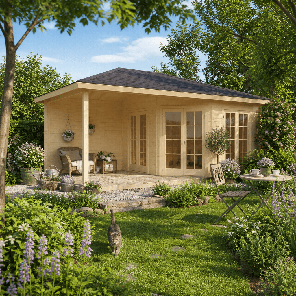 26% Rabatt ✓ 7 × 4 m | Gartenhütte Silke 44 | Massivholz