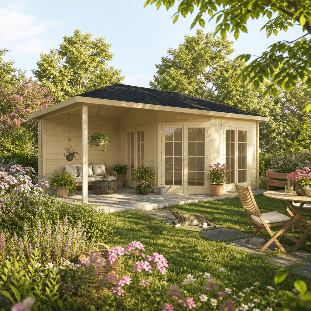 26% Rabatt ✓ 7 × 4 m | Gartenhütte Silke 70 | Massivholz