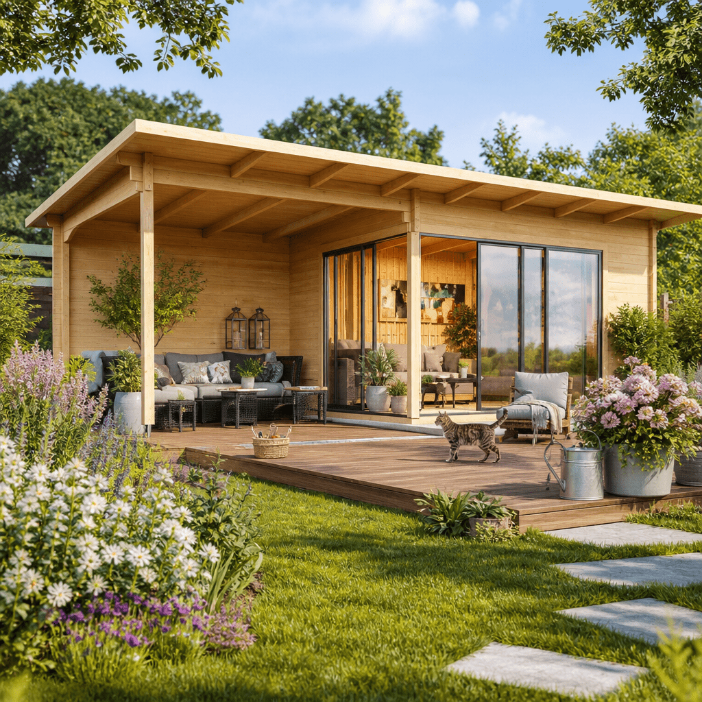 26% Rabatt ✓ 7 × 4 m | Gartenhütte Starla 44 D | Massivholz