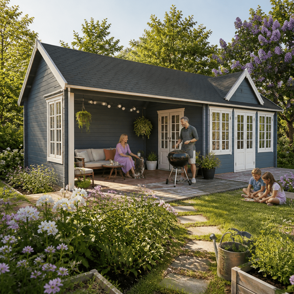 26% Rabatt ✓ 8 × 4 m | Gartenhütte Teehaus Westminster 70 | Massivholz