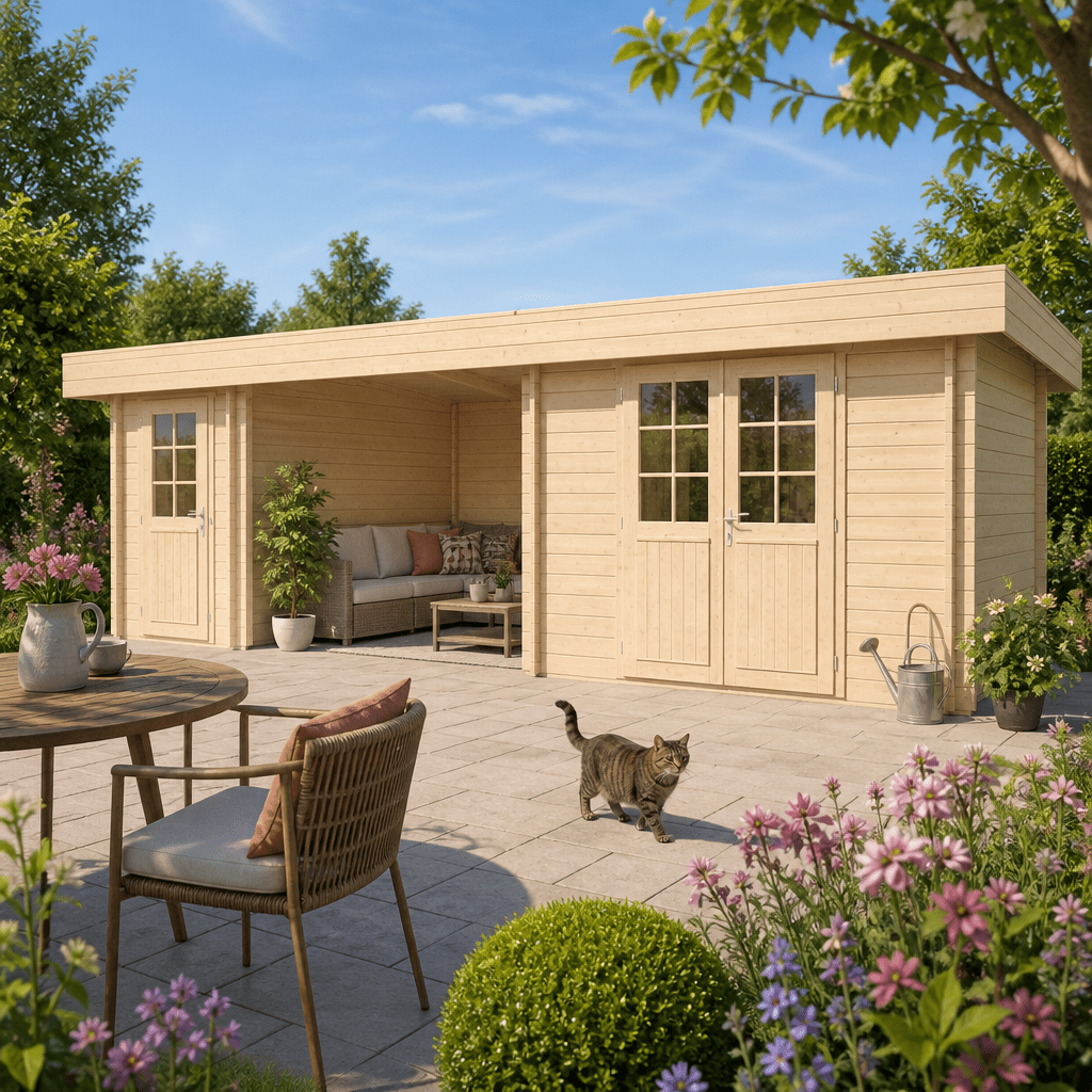 26% Rabatt ✓ Gartenhütte Vaasa 70 | Flachdach | modern | Massivholz | 8 × 3 m