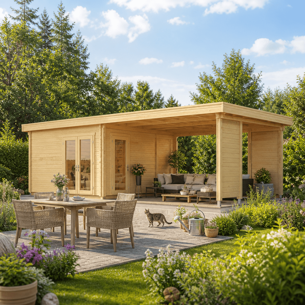 26% Rabatt ✓ 10 × 6 m | Gartenhütte Gartenlounge Carlise 44 | Massivholz