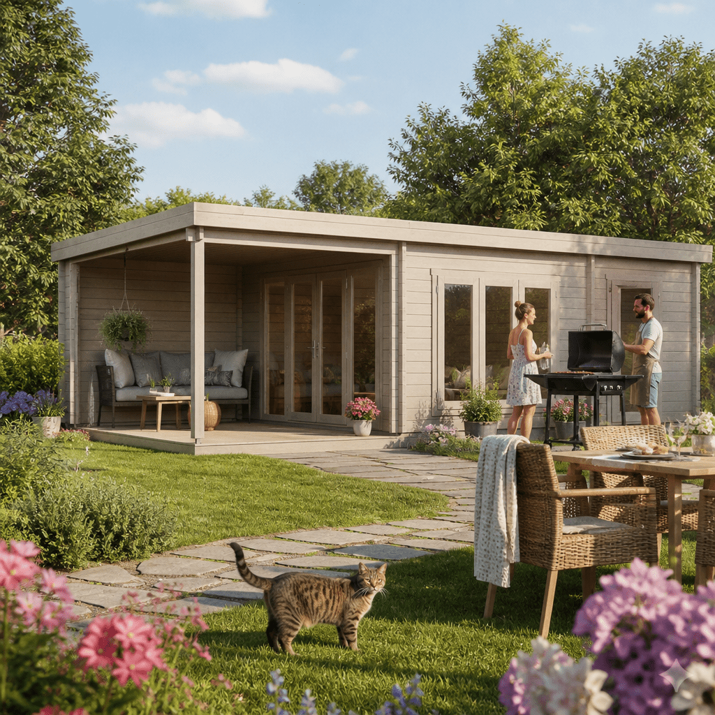26% Rabatt ✓ 10 × 4 m | Gartenlounge Olaf 44 | Terrasse | Flachdach | Massivholz
