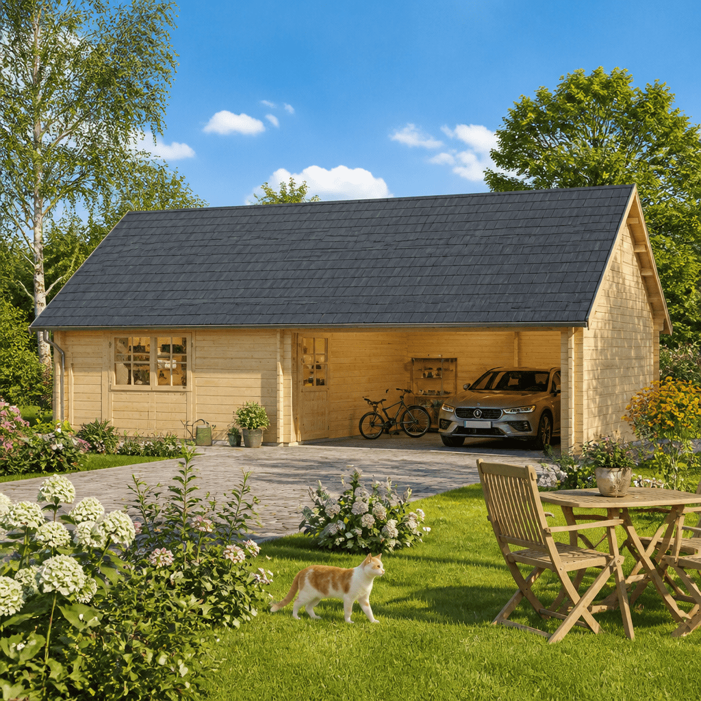26% Rabatt ✓ Holzgarage mit Carport Claus 70