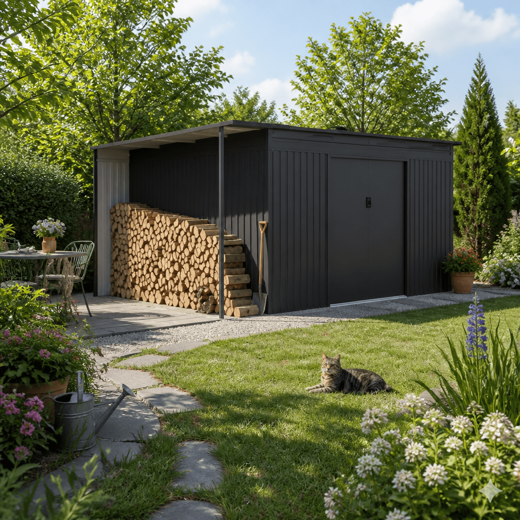 26% Rabatt ✓ 4 × 3 m | Metall Gerätehaus Berlin 11,93 m² | Schiebetür | Pultdach | Schleppdach | modern