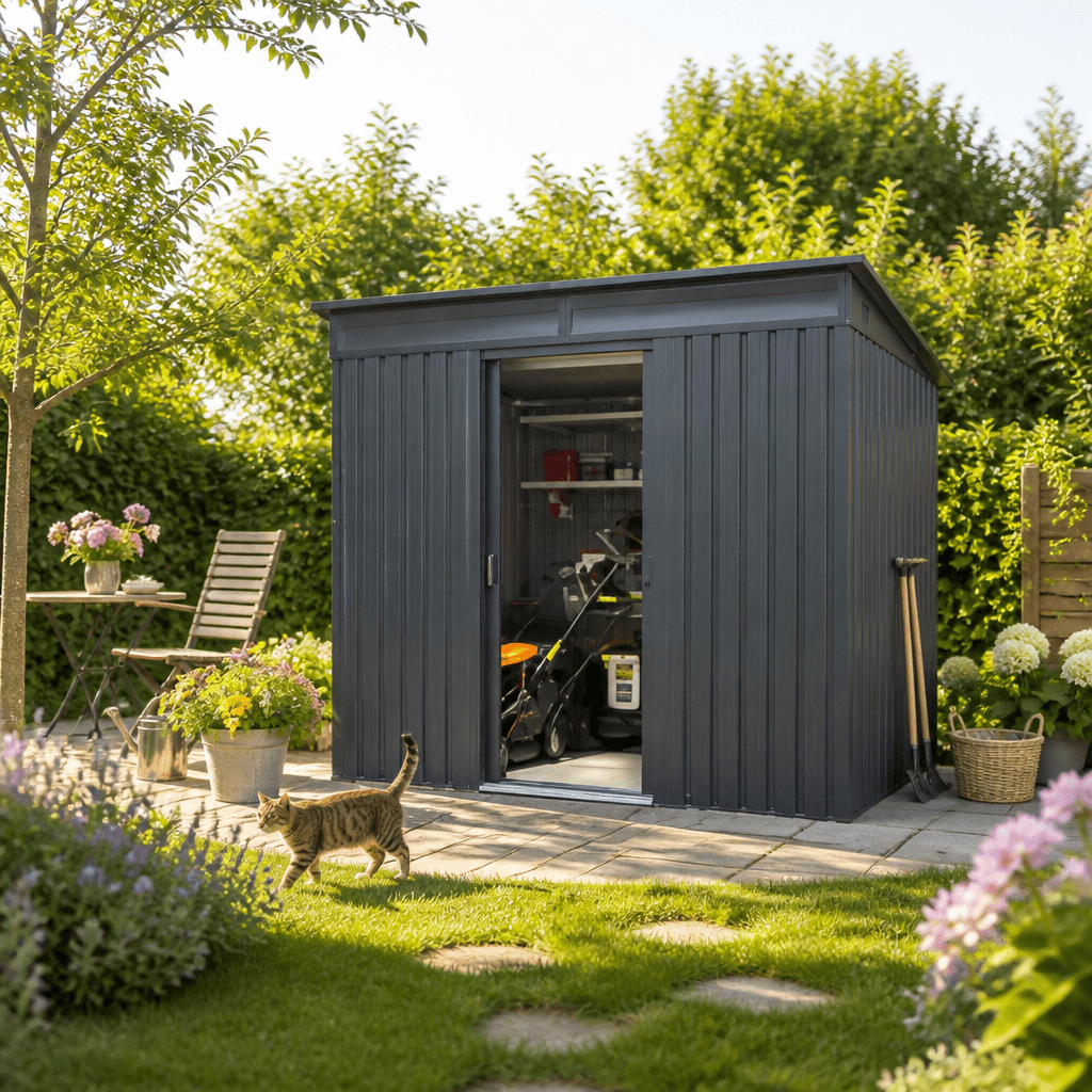 27% Rabatt ✓ 2 × 2 m | Metall Gerätehaus Lübeck 3,66 m² | Schiebetür | Pultdach | modern