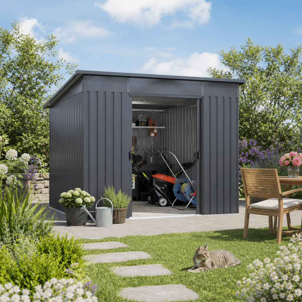 24% Rabatt ✓ 3 × 2 m | Metall Gerätehaus Lübeck 5,98 m² | Schiebetür | Pultdach | modern