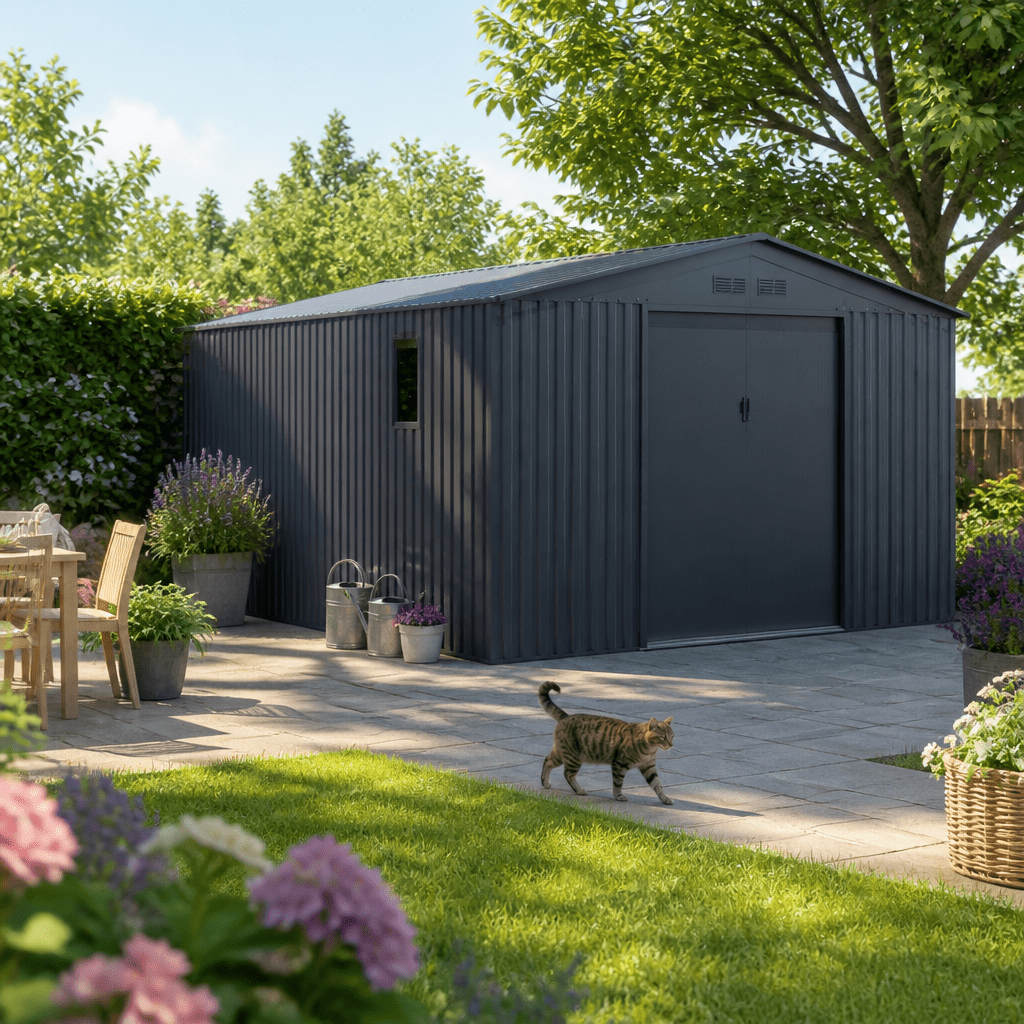 25% Rabatt ✓ 6 × 2 m | Metall Gerätehaus München 14,39 m² | Schiebetür | Satteldach | modern