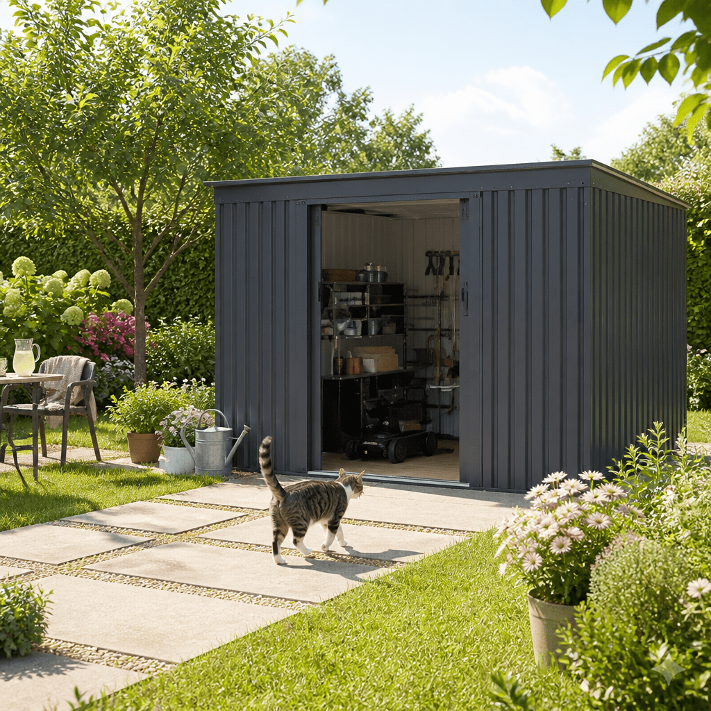 24% Rabatt ✓ 3 × 2 m | Metall Gerätehaus Pento 6,29 m² | Schiebetür | Pultdach | modern