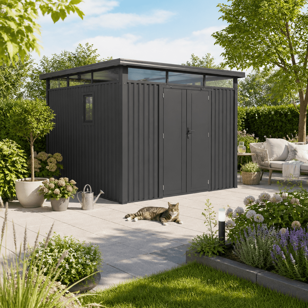 39% Rabatt ✓ 3 × 3 m | Metall Gerätehaus Style 7,56 m² Anthrazit | Flachdach | modern
