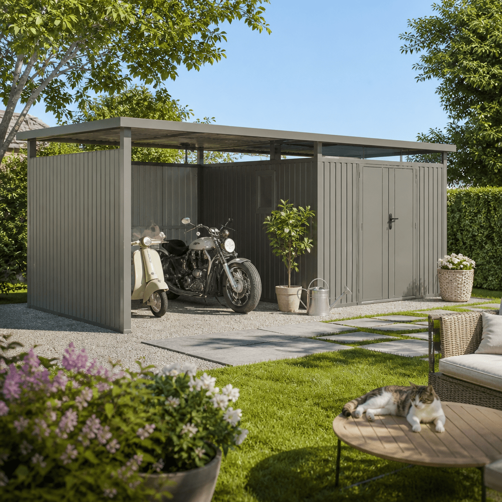 37% Rabatt ✓ 6 × 4 m | Metall Gerätehaus Style 7,56 m² Spar-Set-2 | Schleppdach | modern