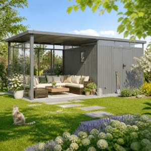 36% Rabatt ✓ 8 × 4 m | Metall Gerätehaus Style 7,56 m² Spar-Set-5 | Schleppdach | modern Unkategorisiert online kaufen