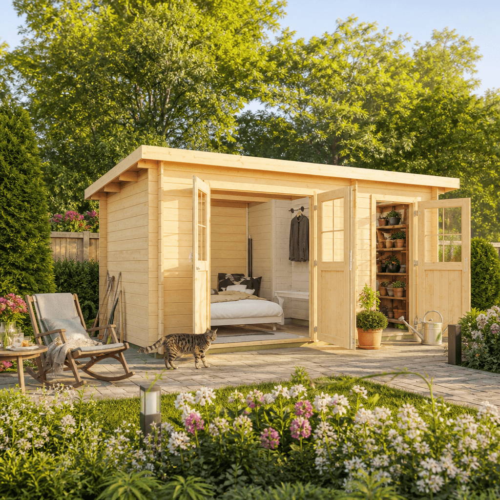 26% Rabatt ✓ 4 × 3 m | Pultdach Gartenhütte Ezra 2H, Kief | Massivholz