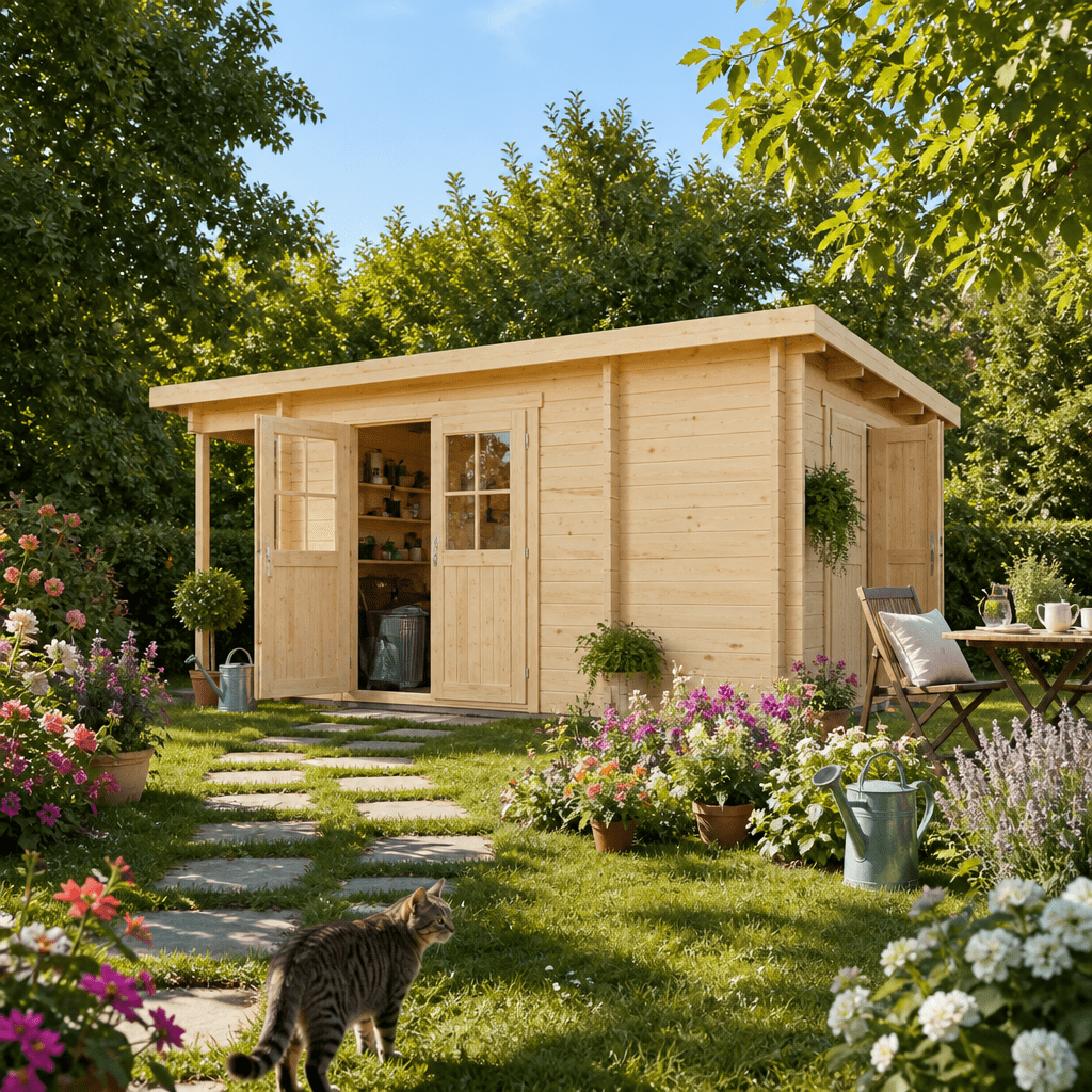 26% Rabatt ✓ 6 × 4 m | Pultdach Gartenhütte Ezra 3K | Massivholz