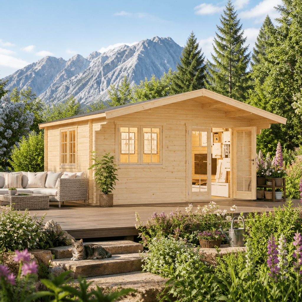 26% Rabatt ✓ 5 × 4 m | Satteldach Gartenhütte Valerie 44 | Massivholz