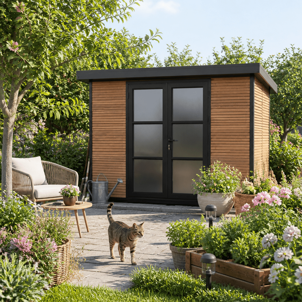 26% Rabatt ✓ 3 × 2 m | WPC Gartenhütte FineLine 5,8 m² Teak | modern