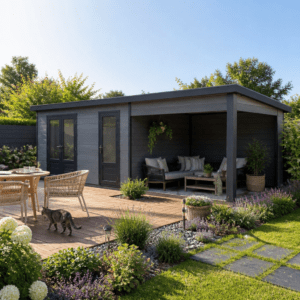 28% Rabatt ✓ 6 × 4 m | WPC Gartenhütte Style DeLuxe 2-Raum mit Loun | Anbau | modern Unkategorisiert online kaufen