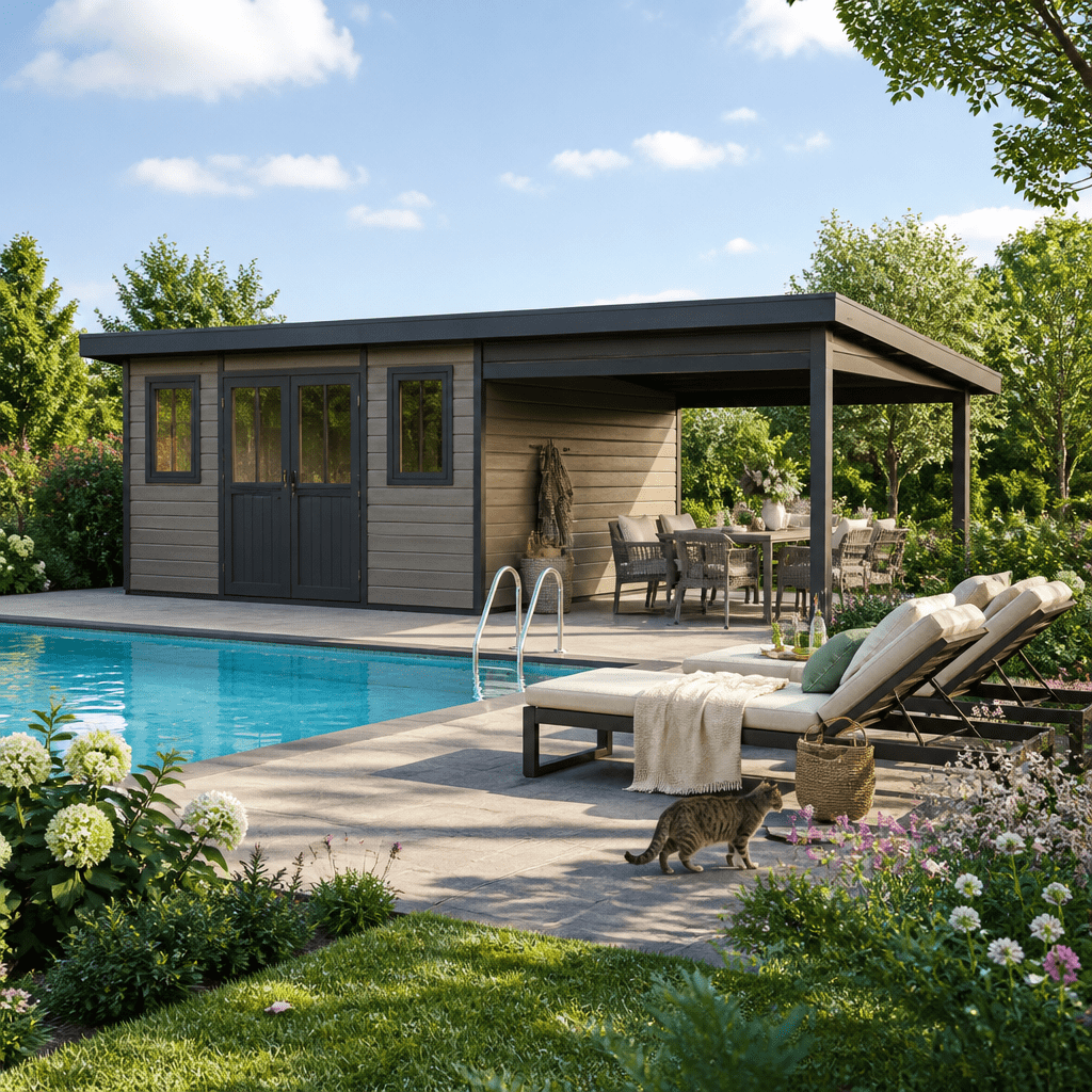 28% Rabatt ✓ 8 × 3 m | WPC Gartenhütte Style DeLuxe 26,60 m² | Schleppdach | modern