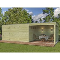 26% Rabatt ! Gartenhütte Modell QB-Line 12,60 m² + 300 cm Anbau