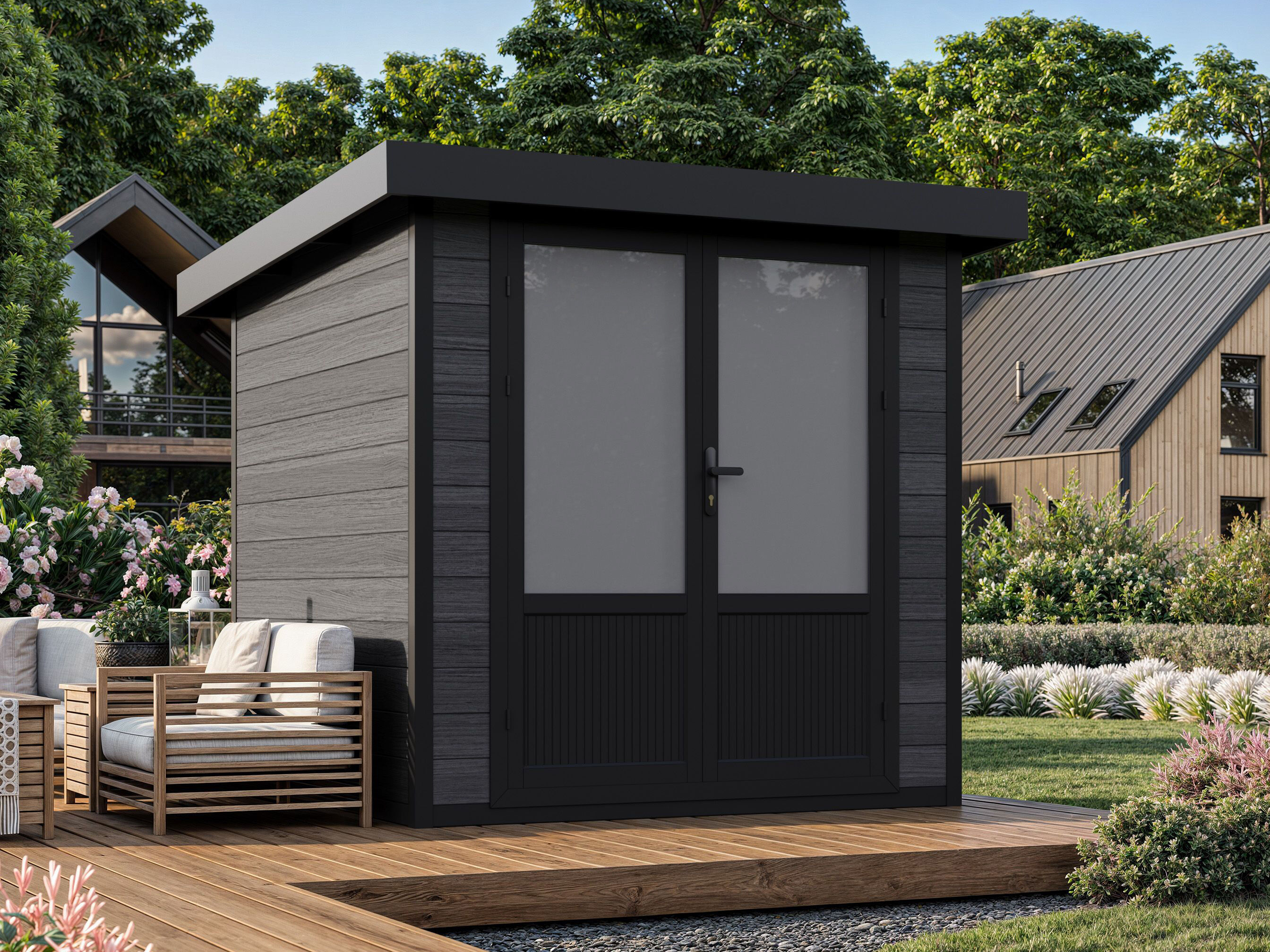 26% Rabatt ! WPC Gartenhütte 2x2 mit Pultdach – Modell Style DeL 2x2m