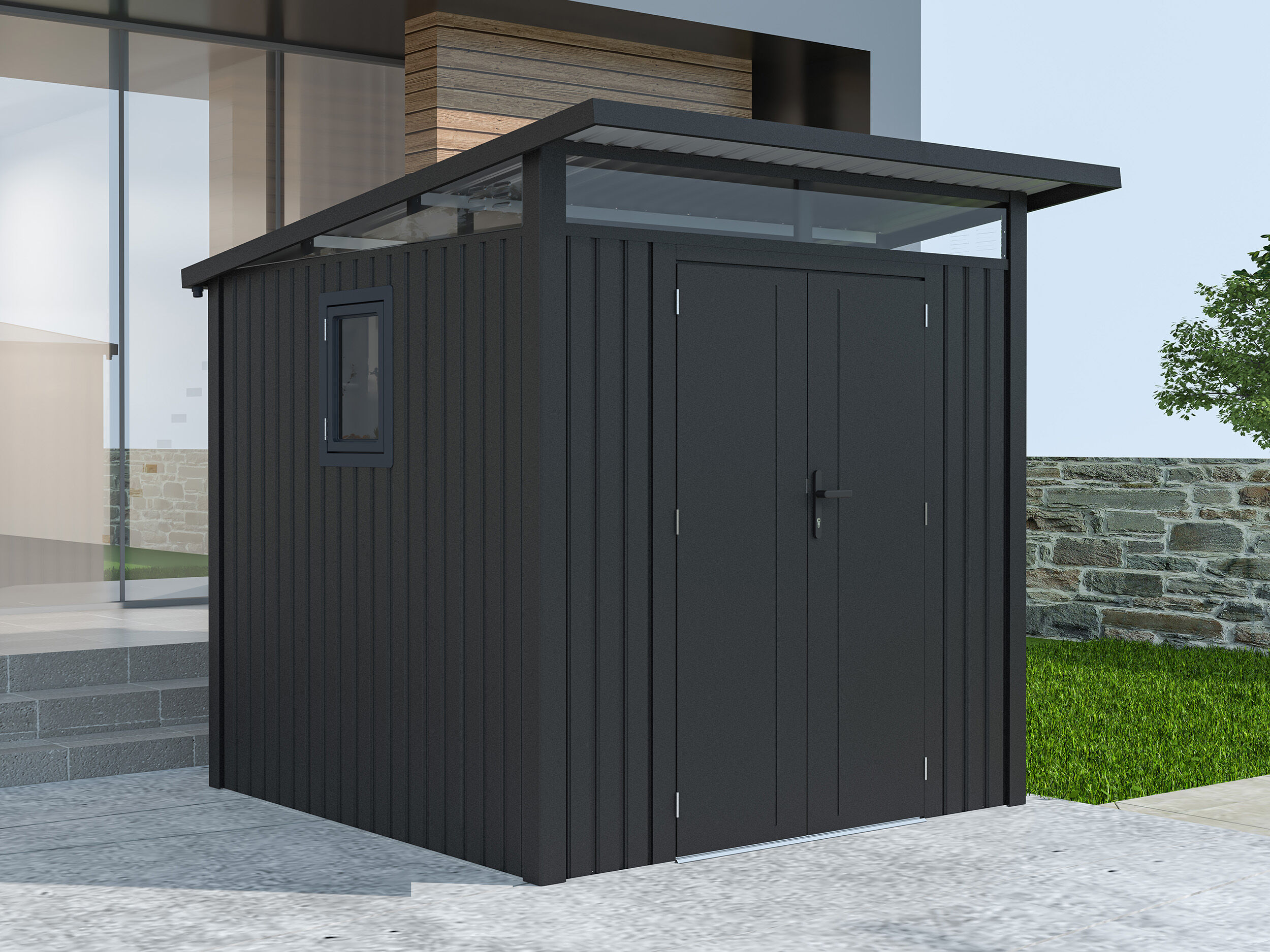 34% Rabatt ! Metall Gerätehaus Modell Skylight 4,45 m² Anthrazi 2x2m