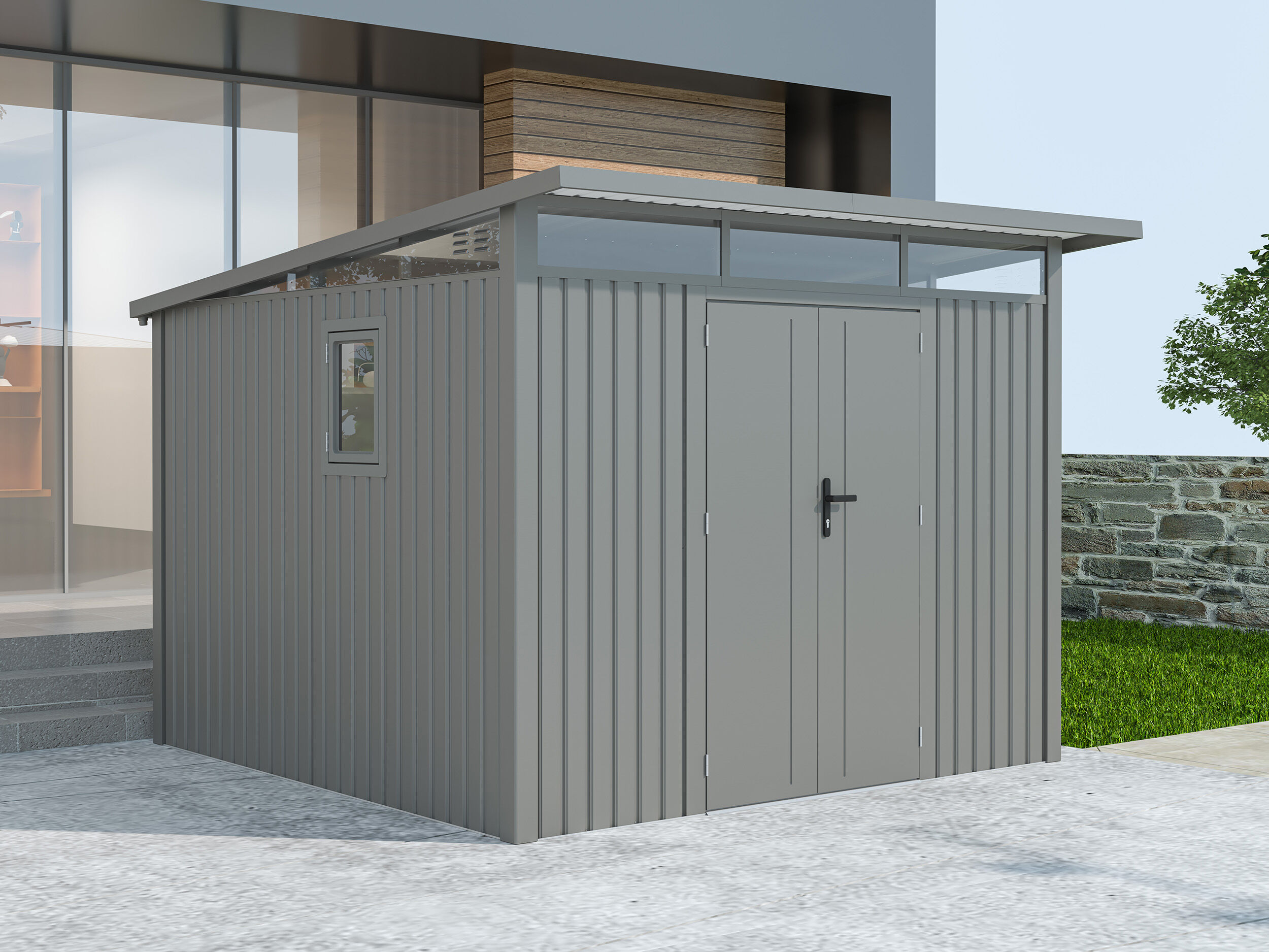 38% Rabatt ! Metall Gerätehaus Modell Skylight 7,56 m² Alu Grau 3x2m