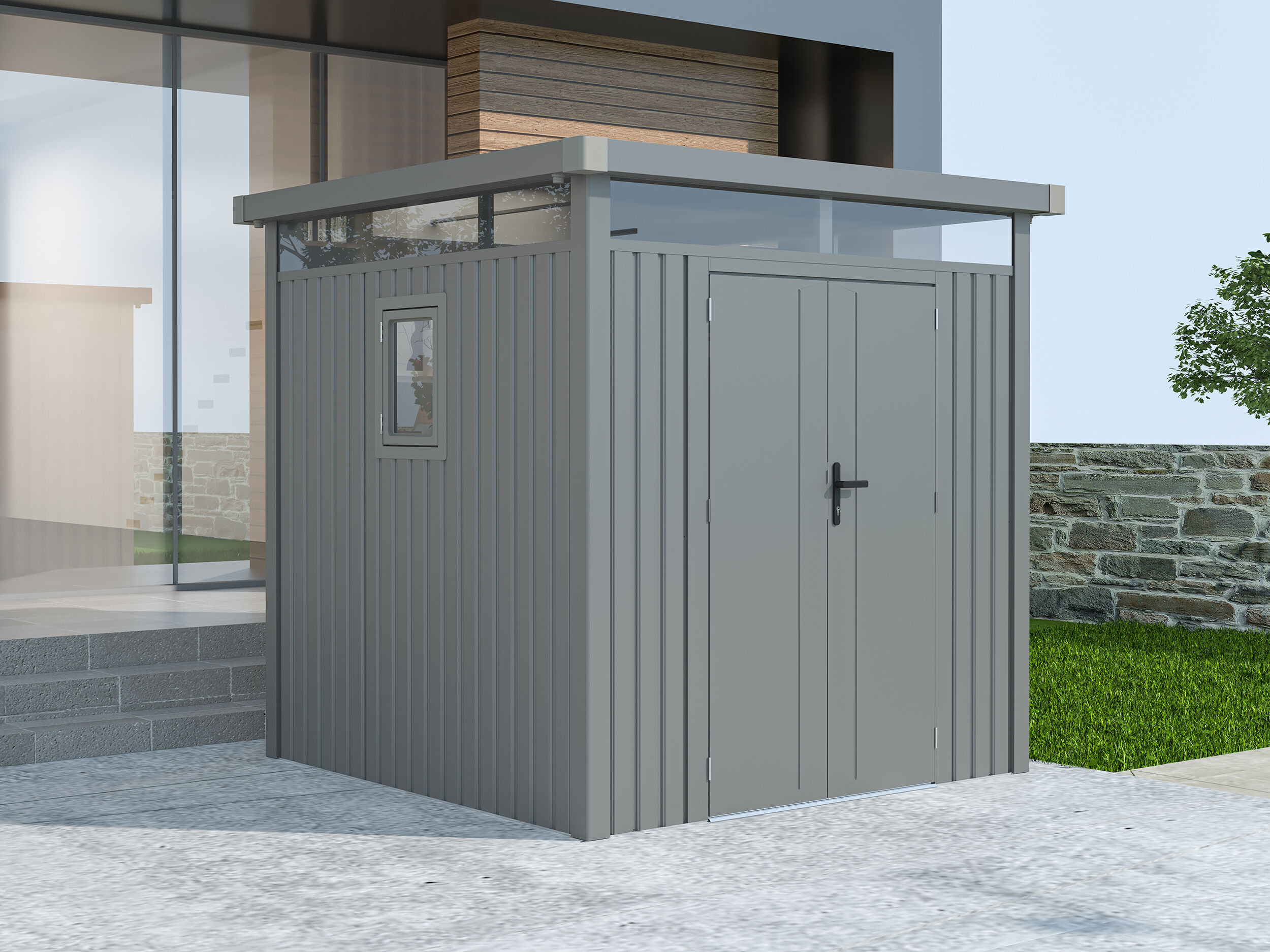 38% Rabatt ! Metall Gerätehaus Modell Style 4,45 m² Alu Grau 2x2m