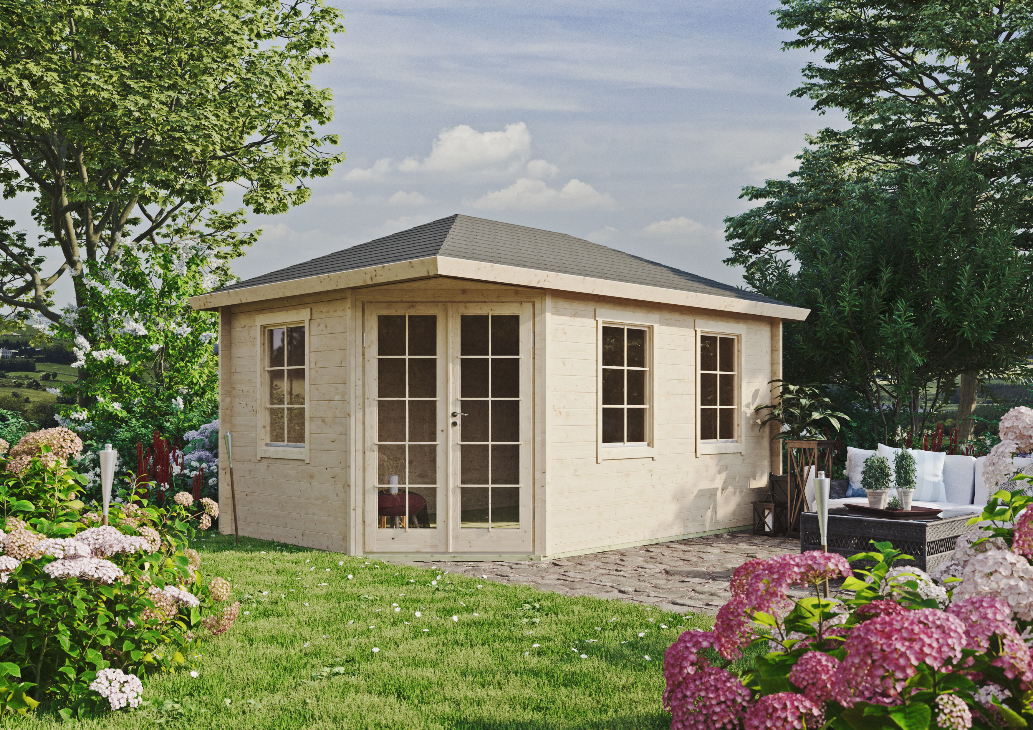 26% Rabatt ! Fjordholz Gartenhütte Modell Kiano 44 D 4x3m