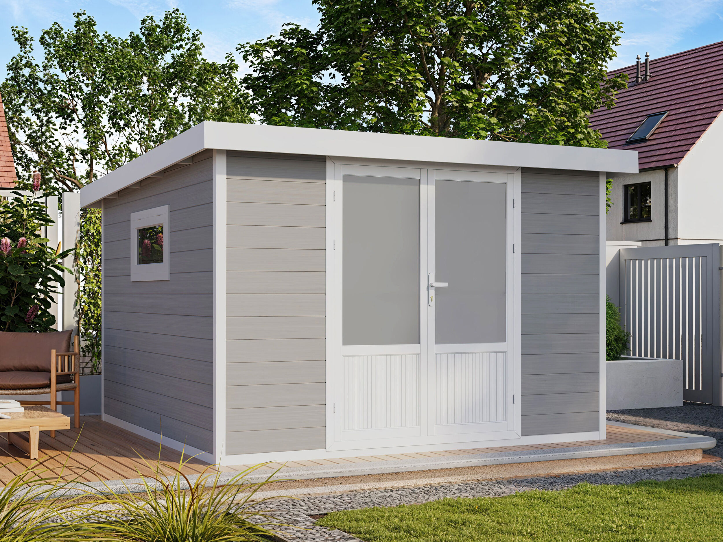 26% Rabatt ! WPC Gartenhütte Modell Ligno White 8,4 m² 3x3m