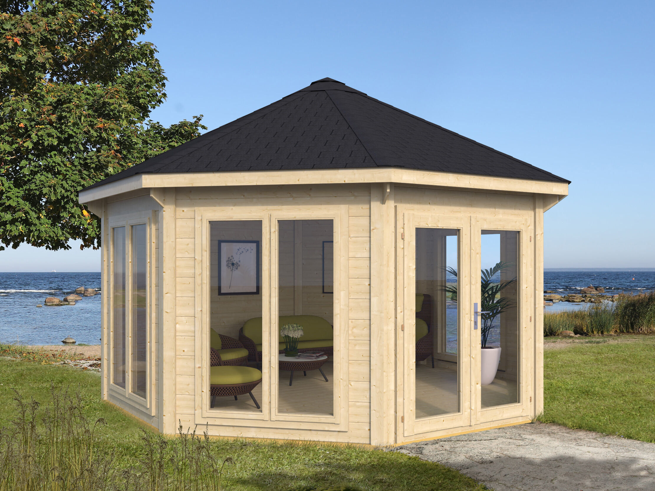 Gartenpavillon Modell Modern 12 m² mit 4 Fenstern 4x3m