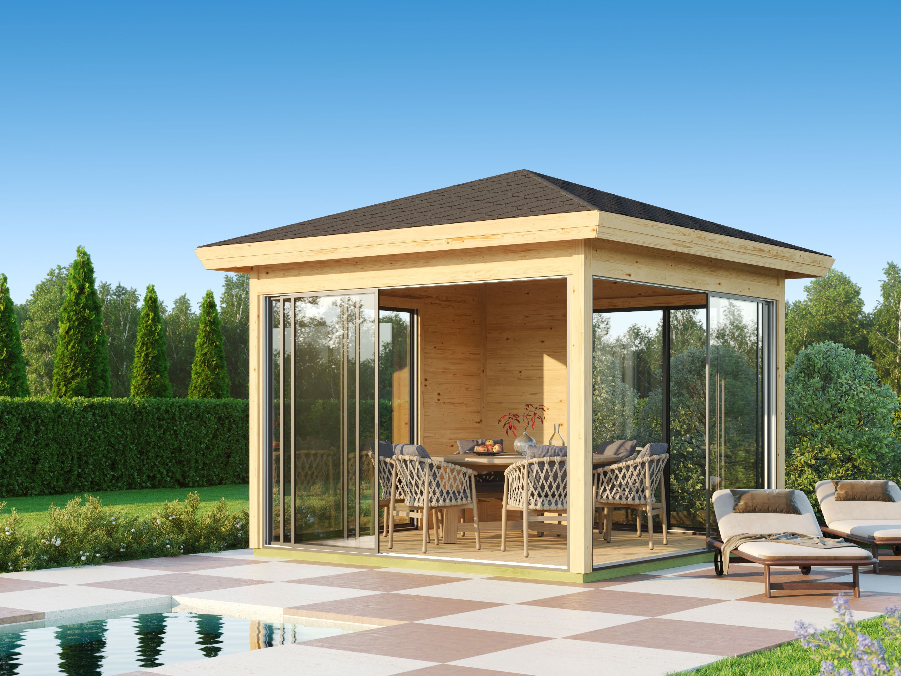 26% Rabatt ! Fjordholz Glaspavillon Modell Alu 44 E 6x4m